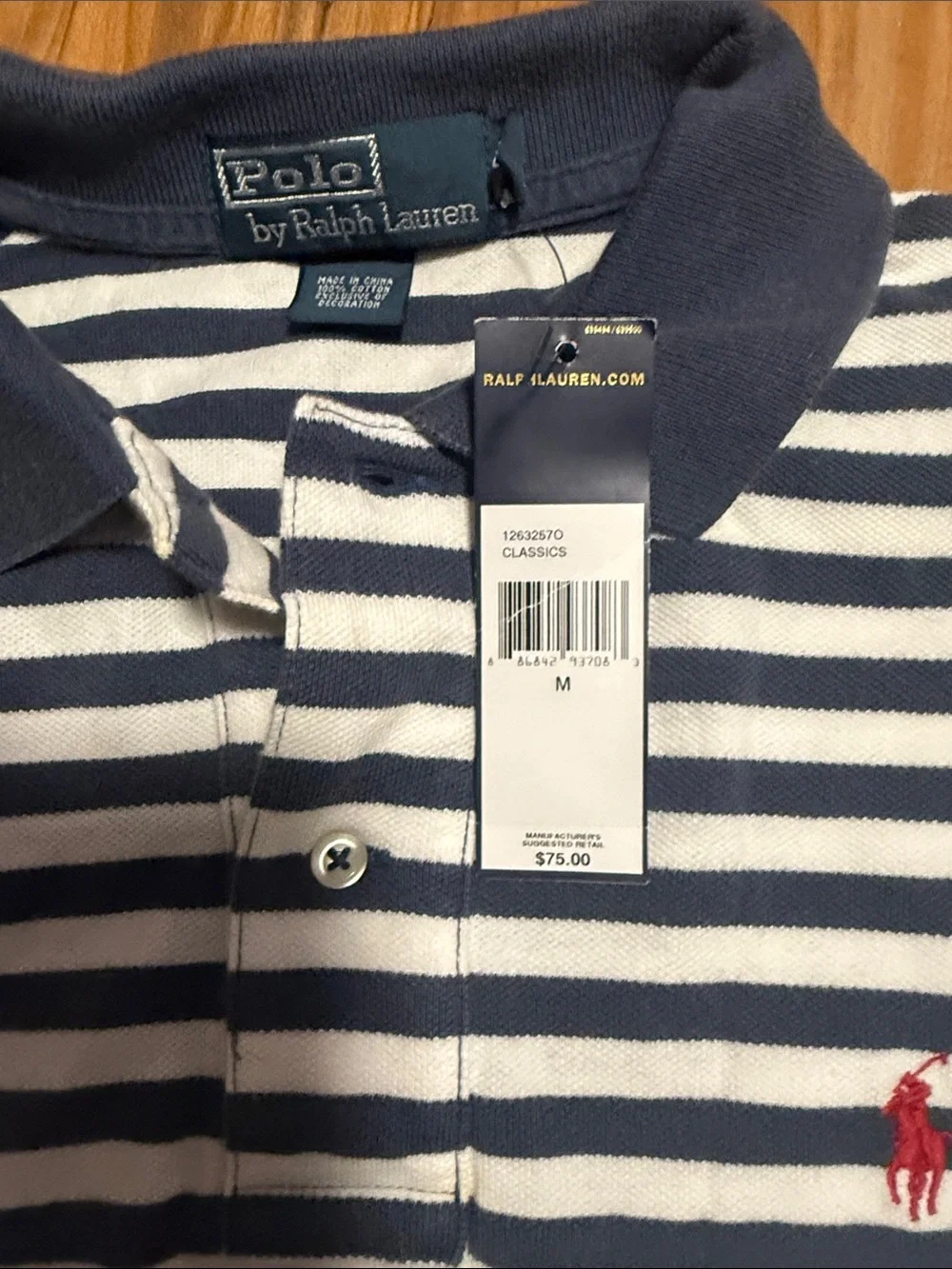 Polo by Ralph Lauren Navy & White Striped Polo with Red Pony